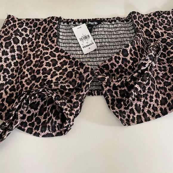 Express Leopard Print Linen Crop Tube Top with Front Tie Women’s Large NWT - Picture 9 of 13